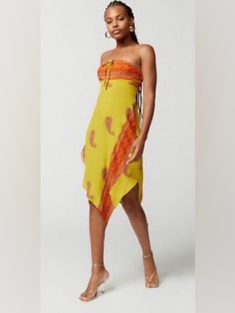 NWOT Urban Outfitters Yellow and Orange Strapless Midi Dress